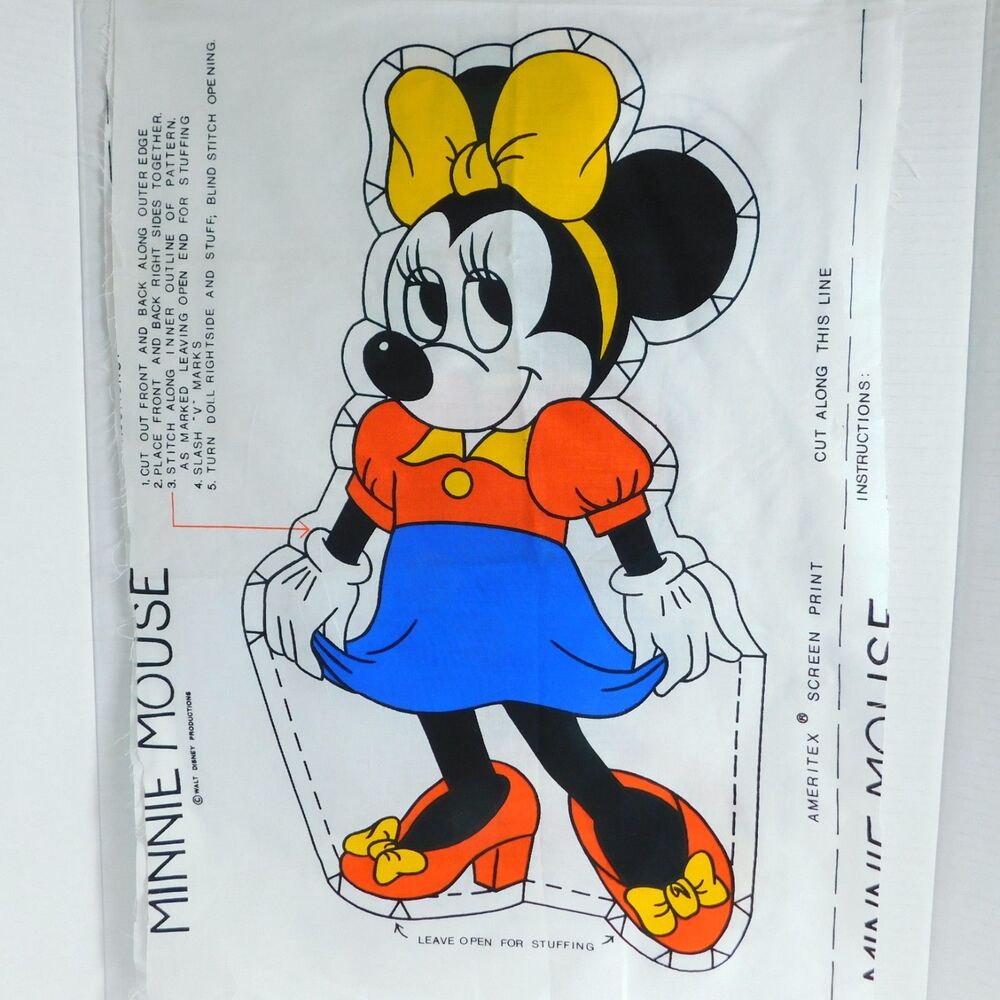 Minnie Mouse Cut and Sew Pillow Panel Vintage Walt Disney Ameritex Screen Print